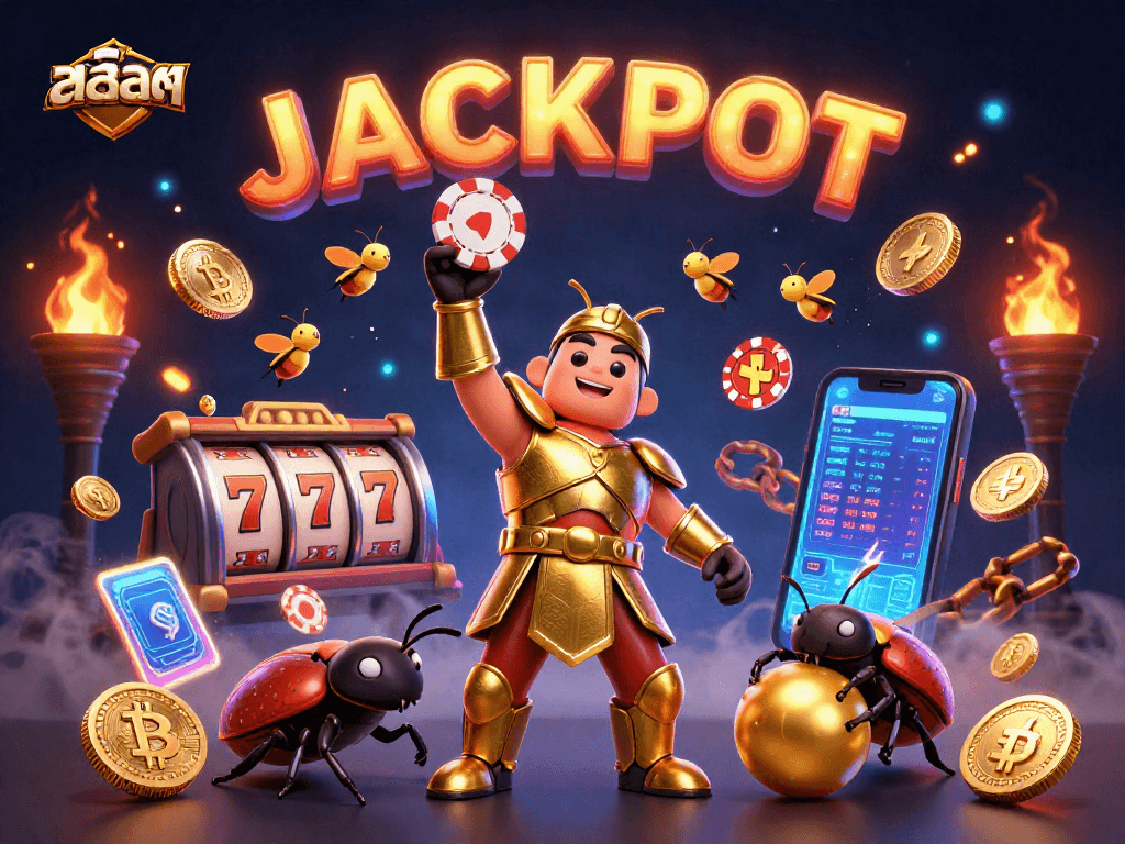 Spin to win in สล็อต with a vibrant hercules beetle powering through a jackpot!