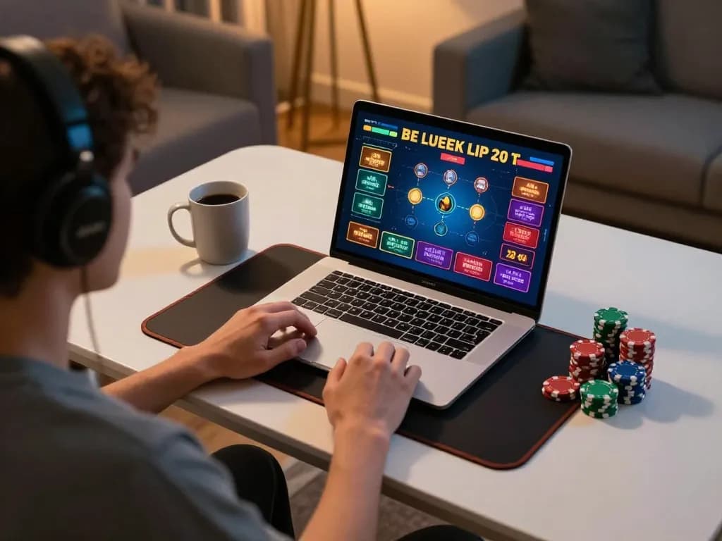 Engaged player experiencing af88 online gaming with live dealer, highlighting strategic gameplay elements and a comfortable home setting.