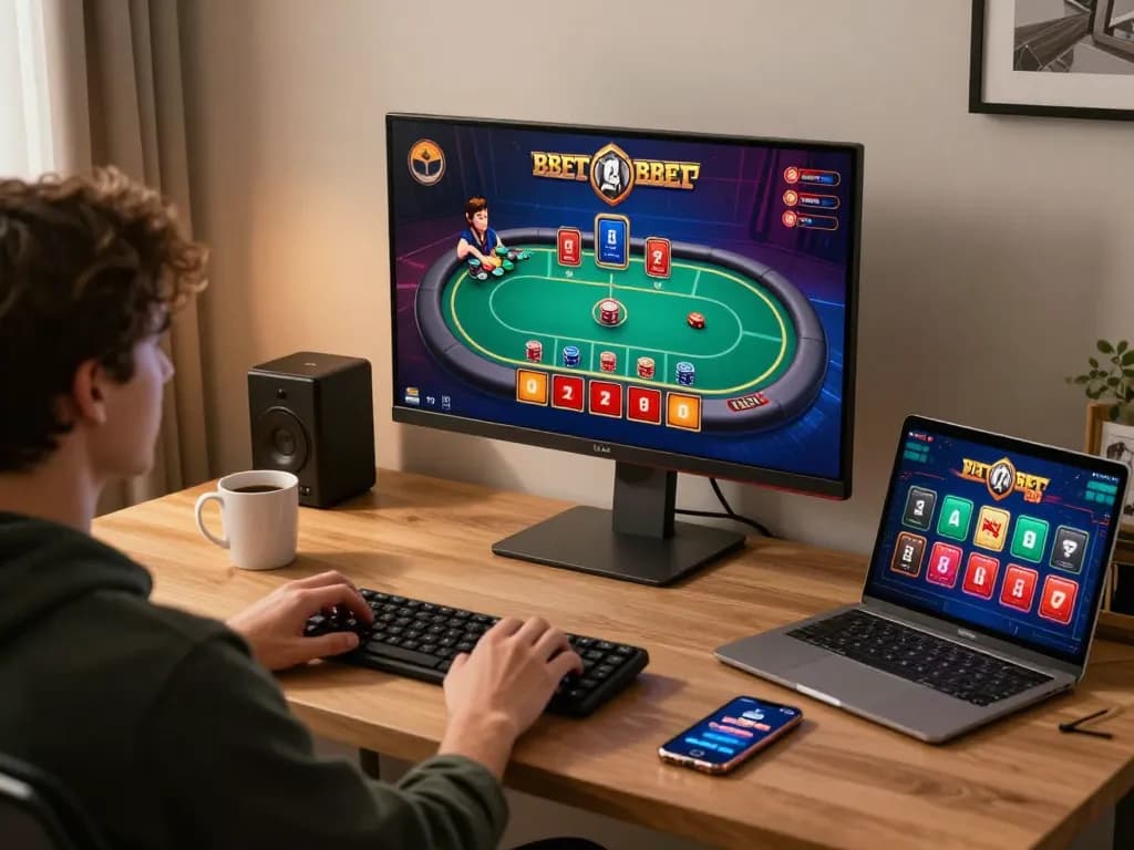 Bbet player engaged in online casino games on desktop, showcasing interactive gameplay.