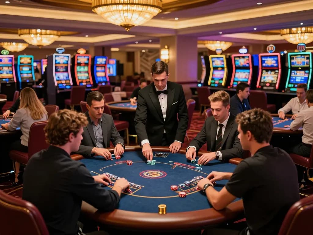 hm88 players engaging in live casino action with vibrant decor and warm lighting