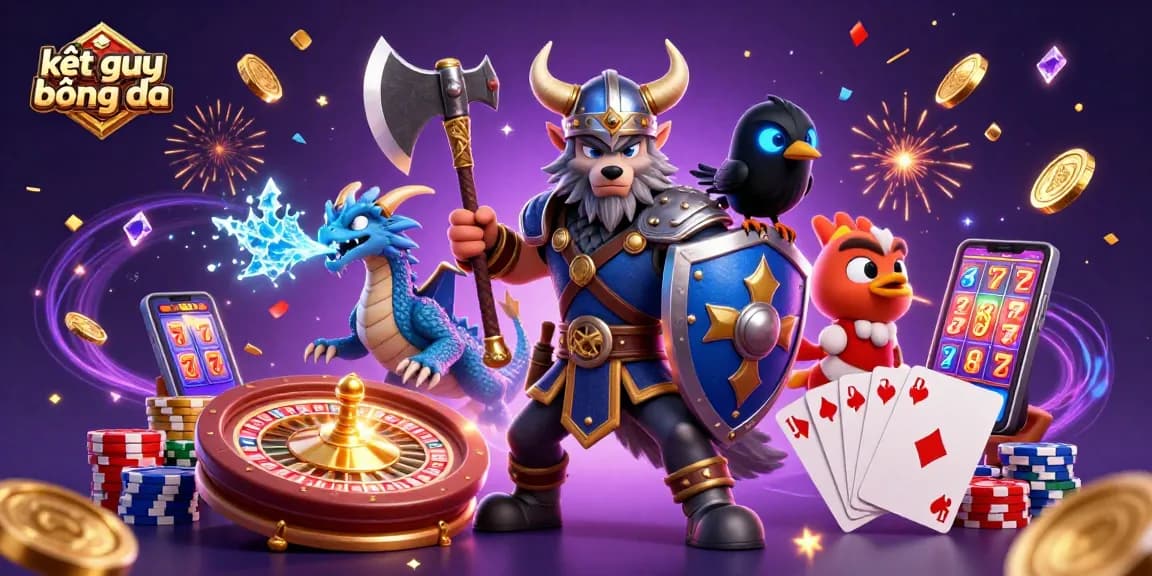 Bet on kết quả bóng đá with an epic Viking warrior, dragon, and raven surrounded by casino elements.