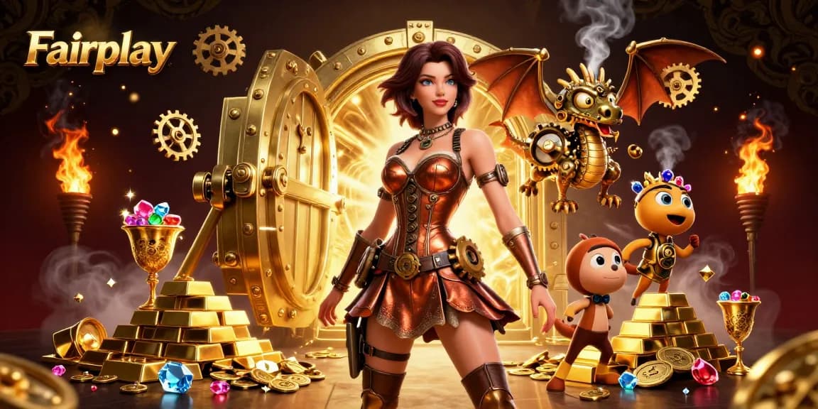 Engage in Fairplay casino action with a steampunk woman, clockwork dragon, and riches galore.