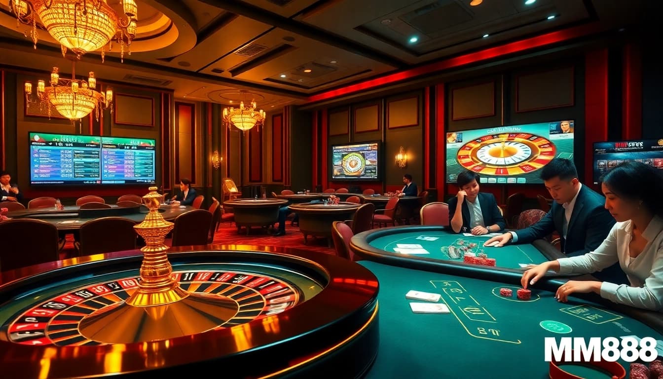 Experience the excitement of Trang chủ MM88 with engaging casino visuals and vibrant betting scenes.
