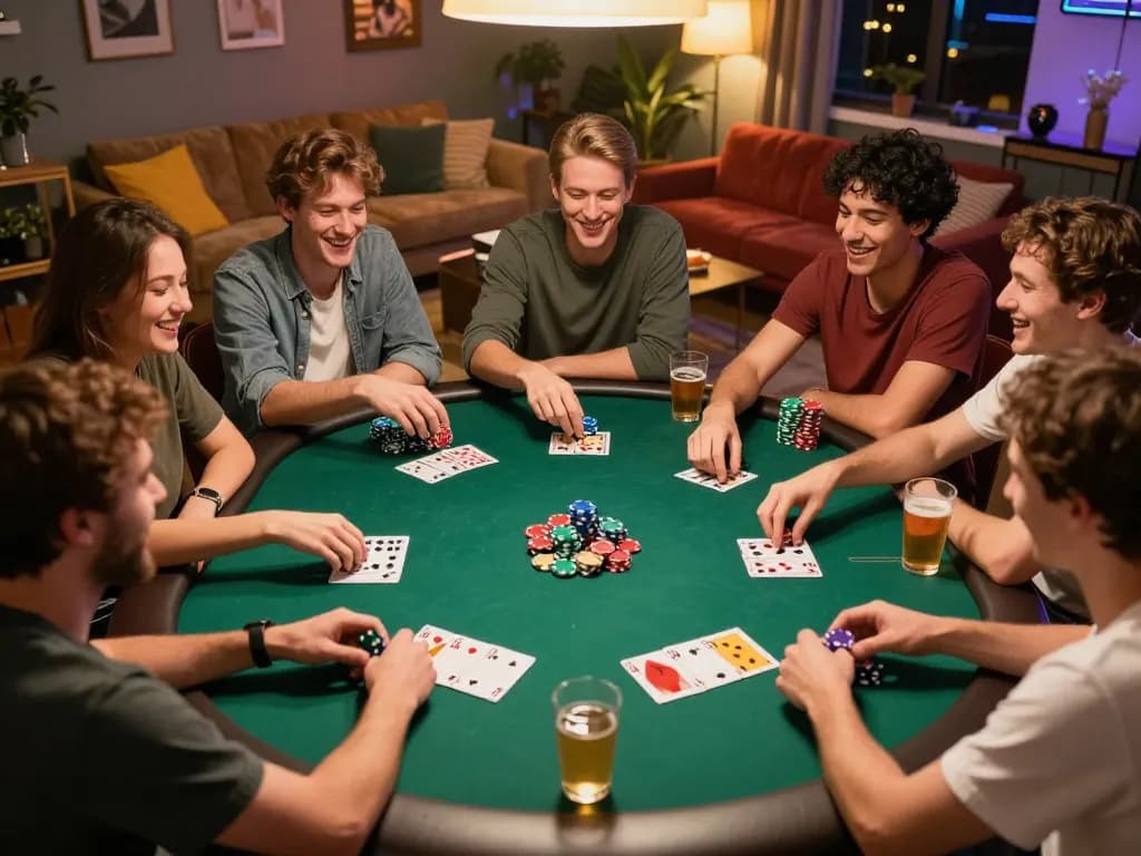 Friends enjoying a lively poker night while using the Fun88 app for seamless betting