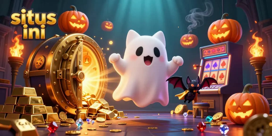 Play in fun and vibrant animated scenes at situs ini casino featuring a friendly ghost cat.