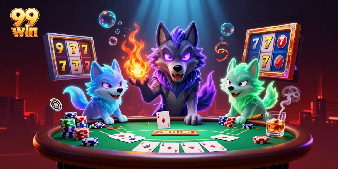 Win big at 99 win with an exciting poker scene featuring vibrant 3D illustrations.