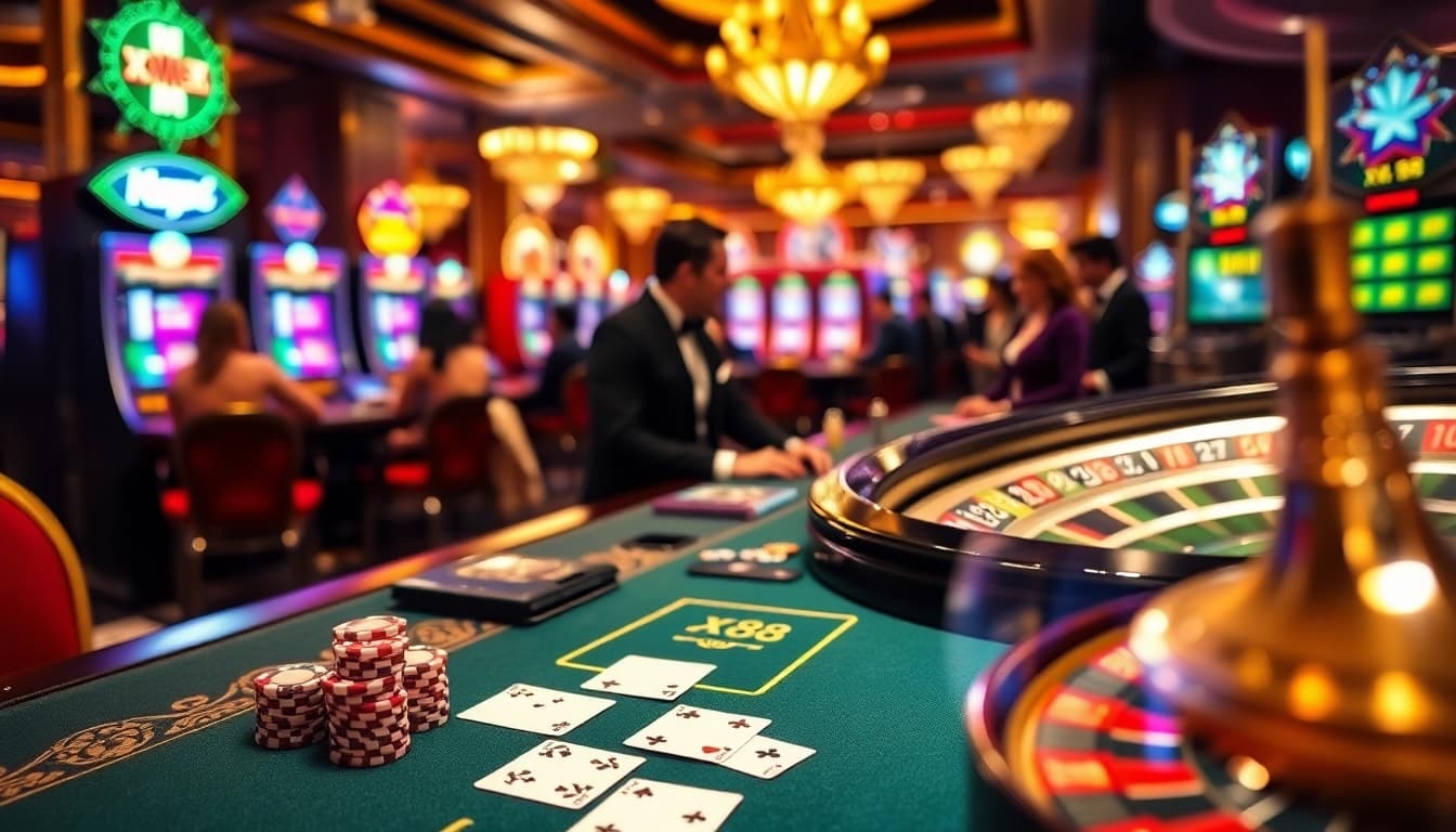 Intense poker game action at a luxury casino setting reflecting the thrilling experiences of XX88.