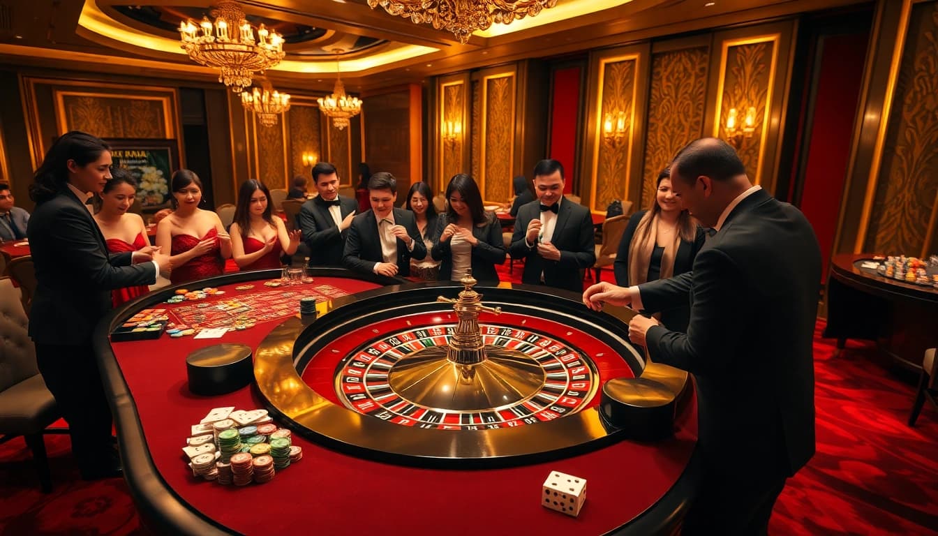 Experience the thrill of lô kép hôm nay with players betting at a luxurious casino table.