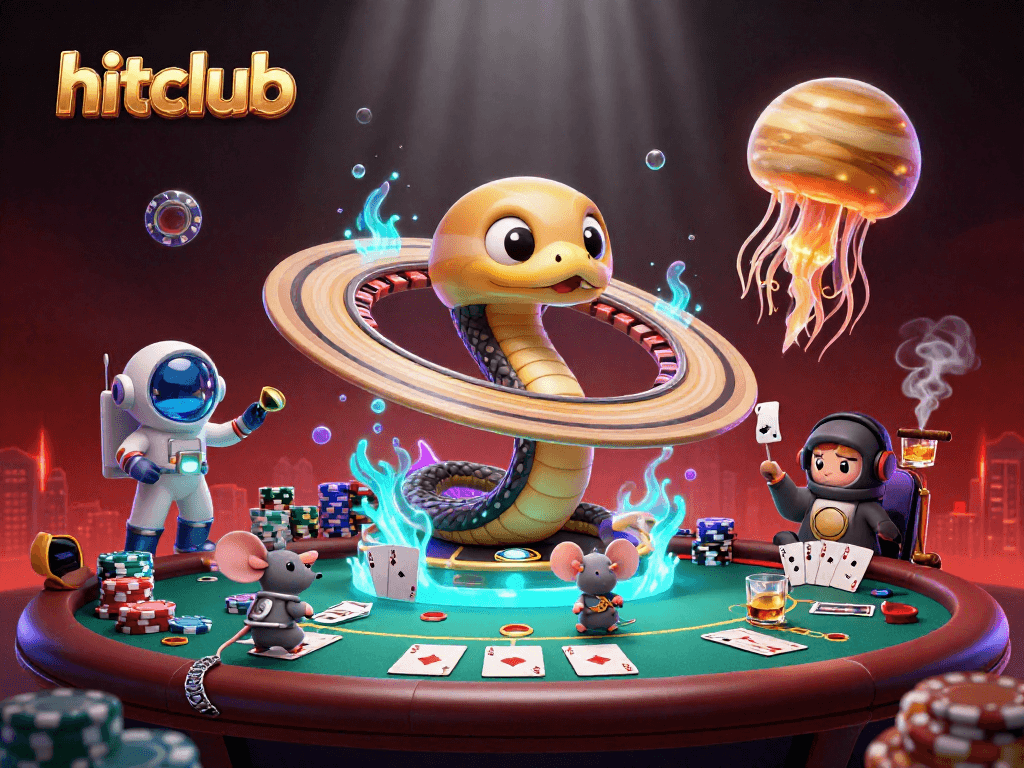 Experience the thrill of hitclub gaming with a vibrant cosmic casino illustration.