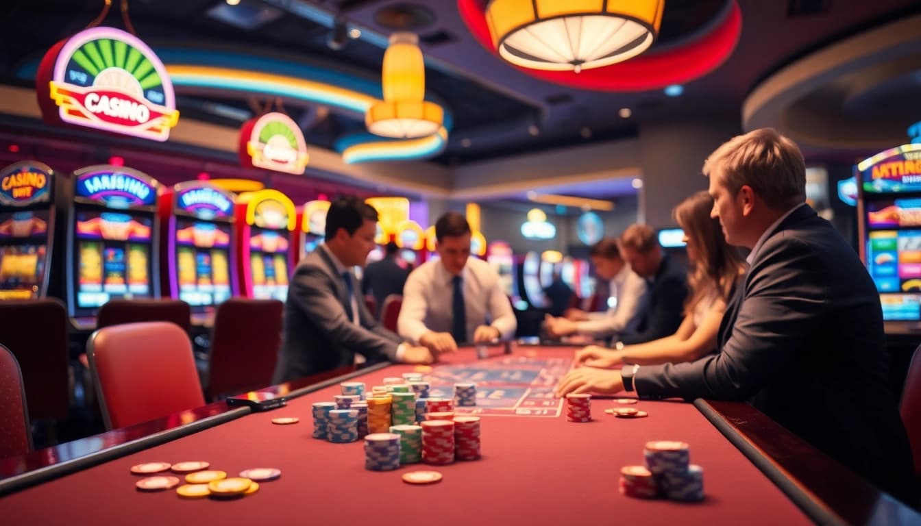 Rasakan arus hoki saat bermain di meja kasino yang ramai dengan dealer dan mesin slot.