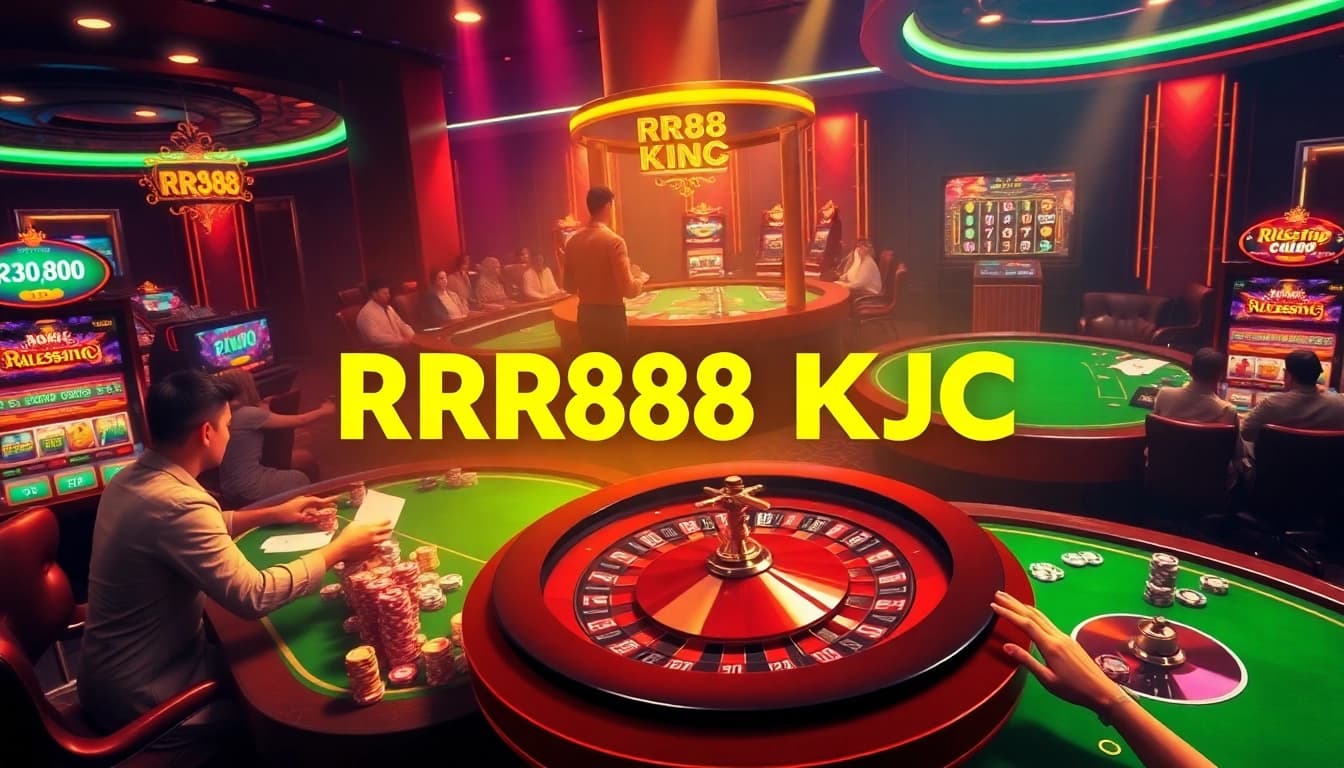 Exciting gambling scene with casino tables and games reflecting RR88 KJC's vibrant atmosphere.