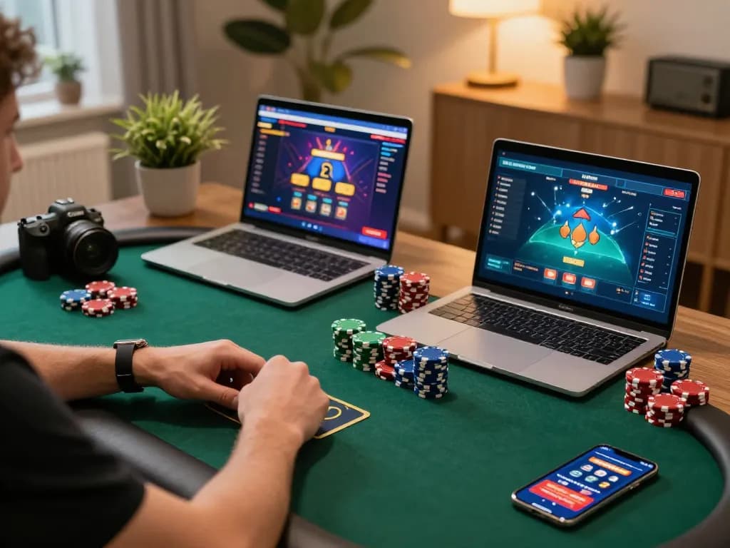 Engaging poker gameplay on go99com featuring vibrant chips and online casino setup.