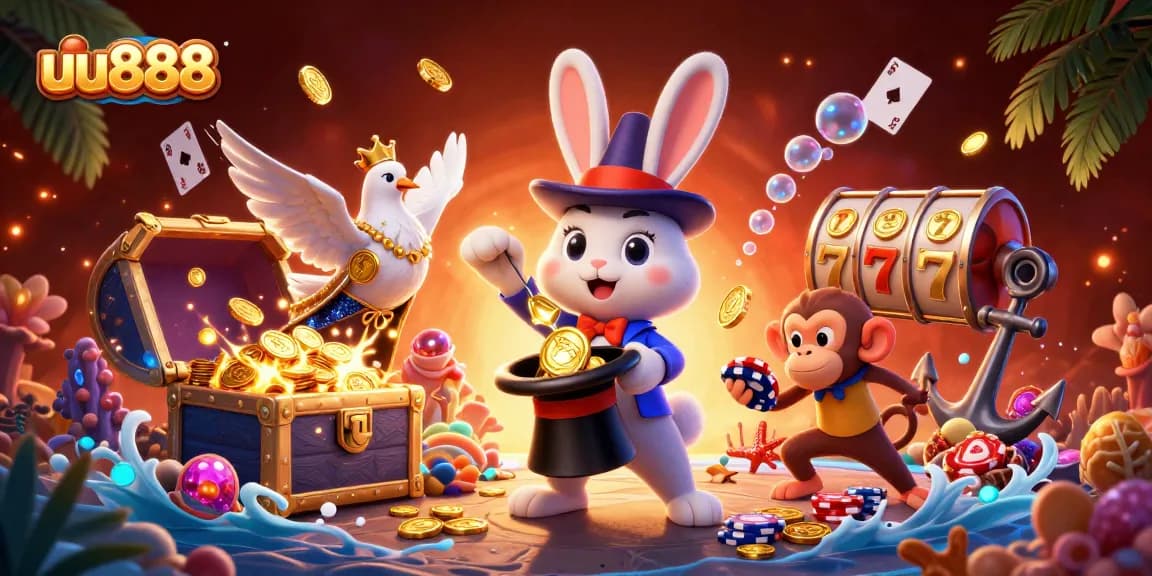 Experience thrilling gameplay at uu888 with our vibrant 3D casino illustration showcasing magical characters.