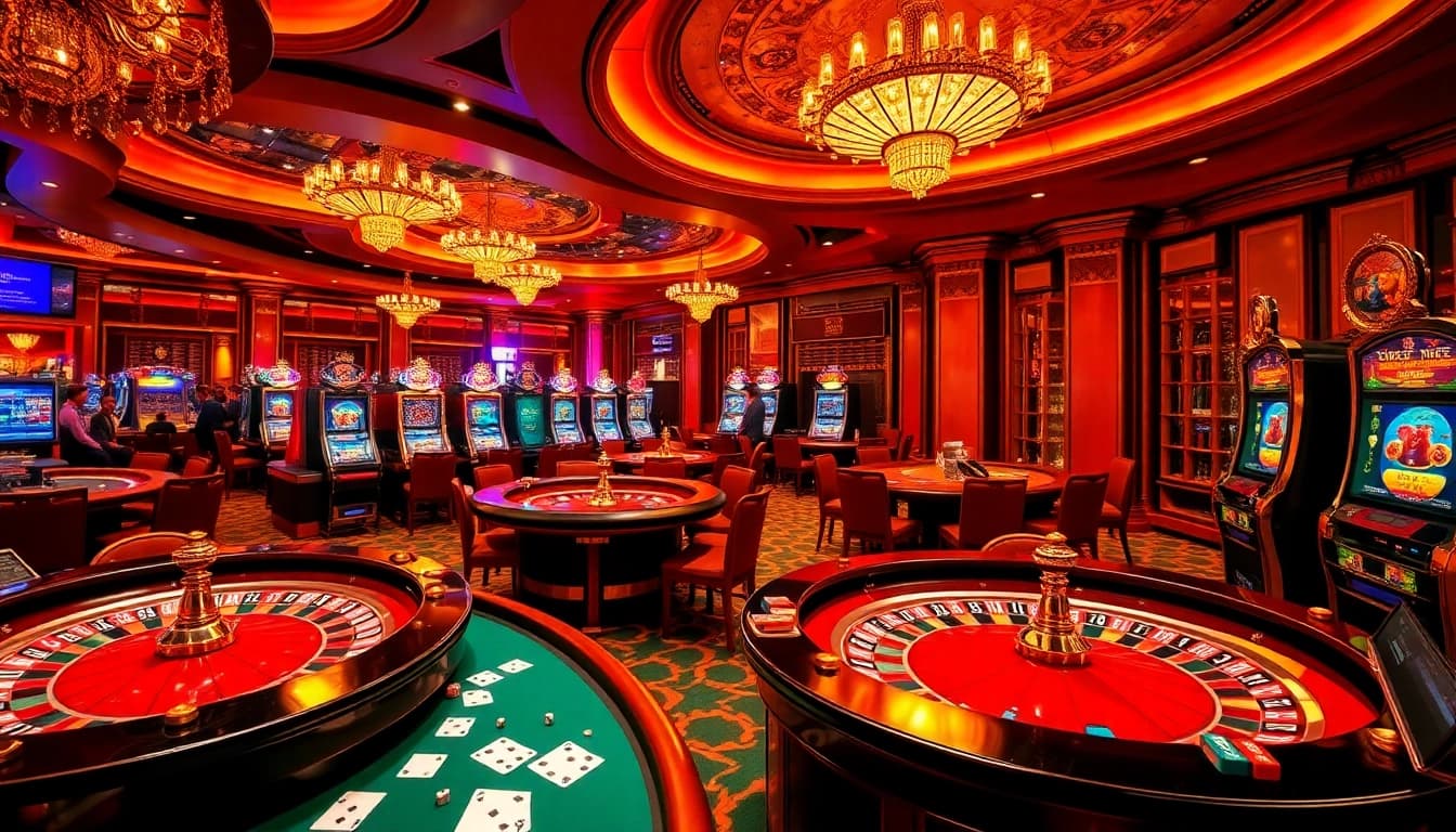 Players experience thrilling gaming action at win678 casino with vibrant roulette and poker setups.