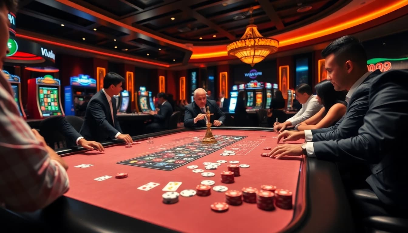 Players enjoying a thrilling moment at vua99 online casino with vibrant gaming elements.