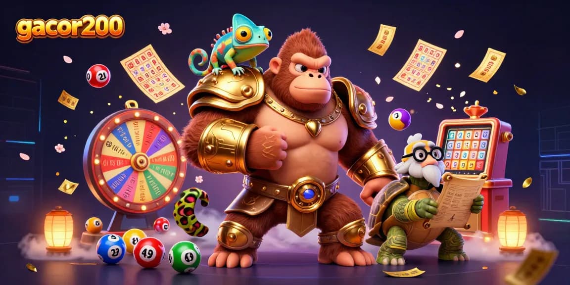 Experience the thrill of gacor200 with vibrant lottery elements and engaging characters in a dynamic casino scene.