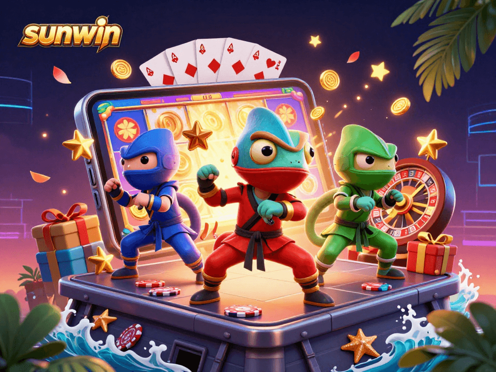 Engage with sunwin's thrilling casino atmosphere featuring vibrant chameleons and dynamic gaming elements.