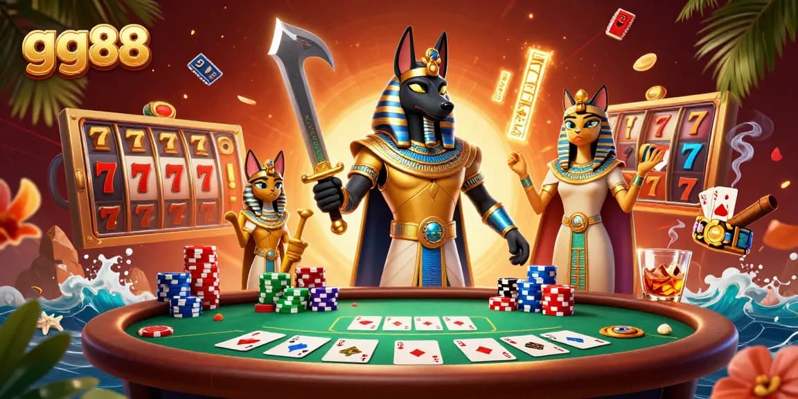 Explore the thrilling world of gg88 with Anubis and Bastet amidst dynamic casino action.
