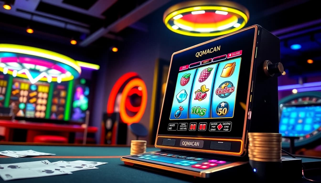 Experience thrilling gameplay at QQMacan through an exciting and vibrant virtual slot machine setup.