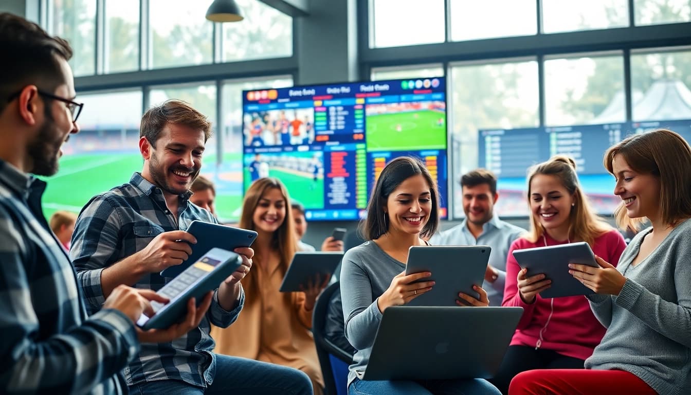 Engaging scene of online Betting enthusiasts actively participating in sports activities and placing wagers.