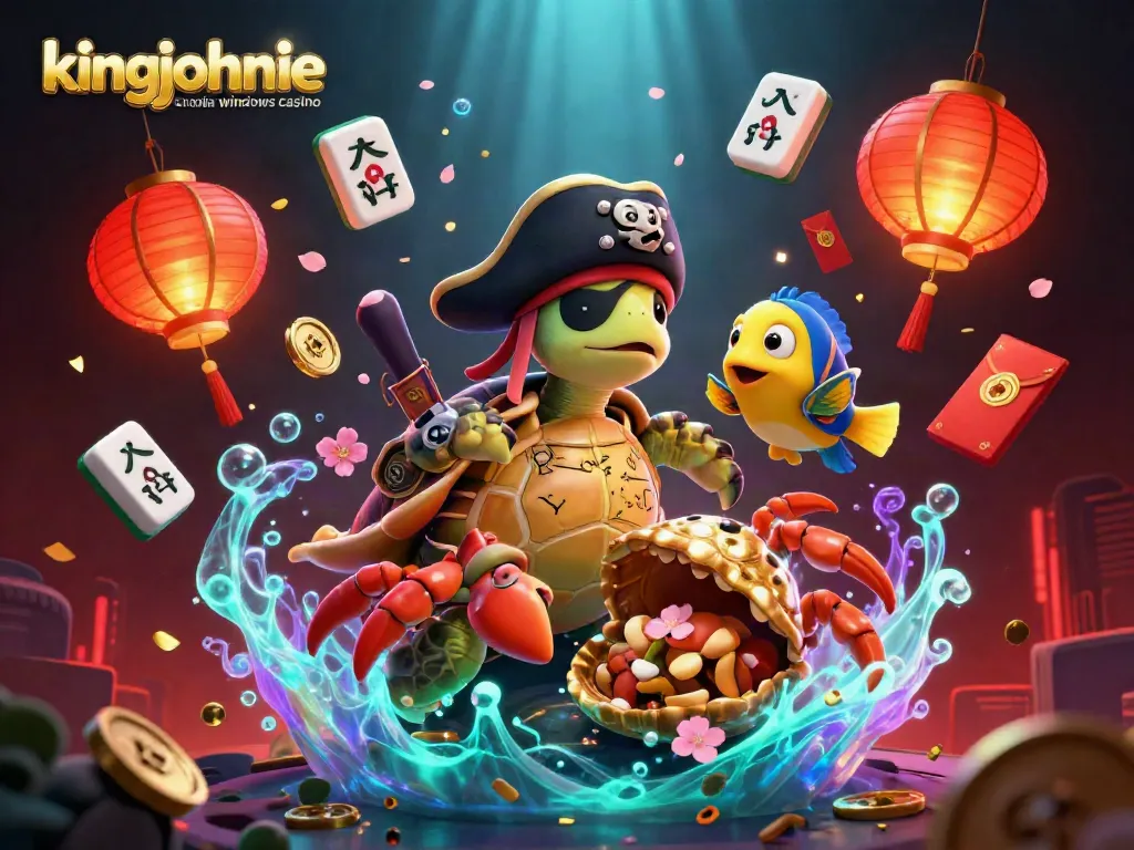 Experience the excitement of kingjohnnie australia windows casino with an engaging 3D illustration showcasing vibrant gaming elements.