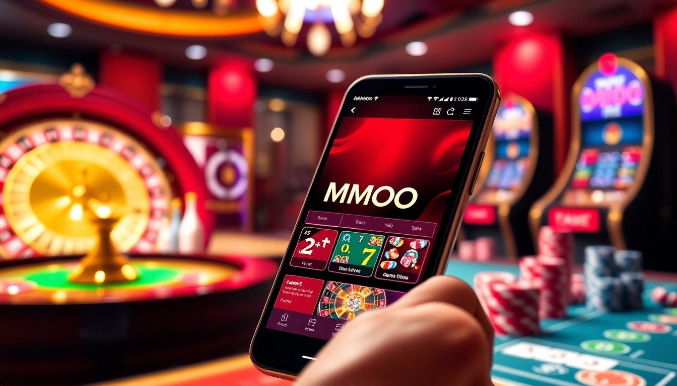 Tải App MMOO for mobile gaming, showcasing vibrant casino games and user interface.