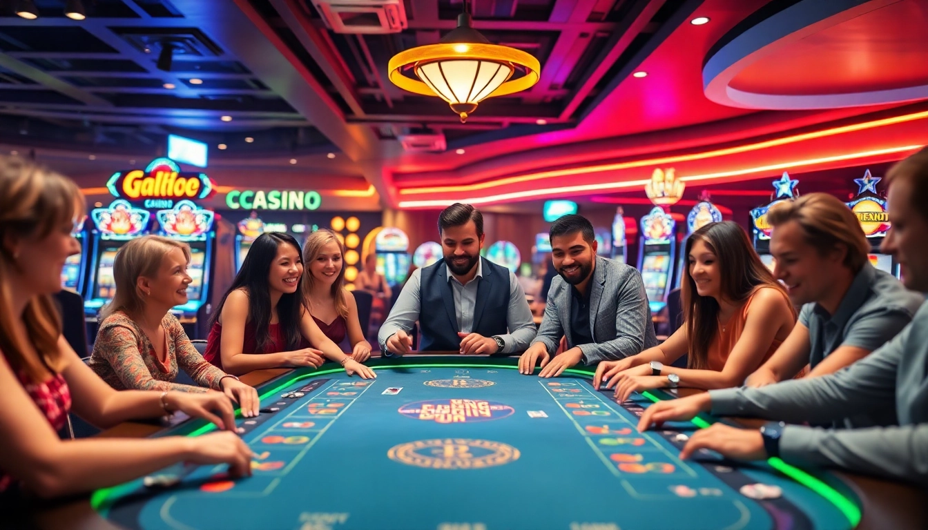 Casinospielen.de bietet eine aufregende Casino-Atmosphäre mit Spielern an einem Spieltisch.