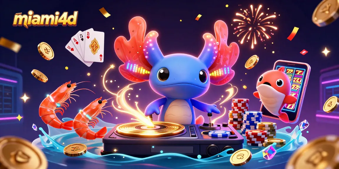 Experience the thrill of miami4d with neon-colored characters and casino elements in vibrant underwater scene.