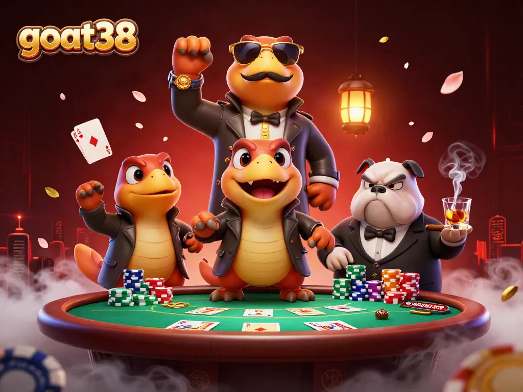 Experience an exciting poker showdown at goat38 with raptors in disguise at a casino.