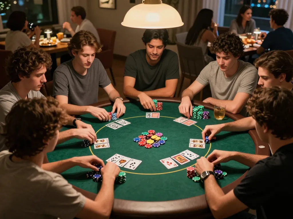 Players enjoying a thrilling poker night at home, experiencing the excitement of UGDEWA gaming.