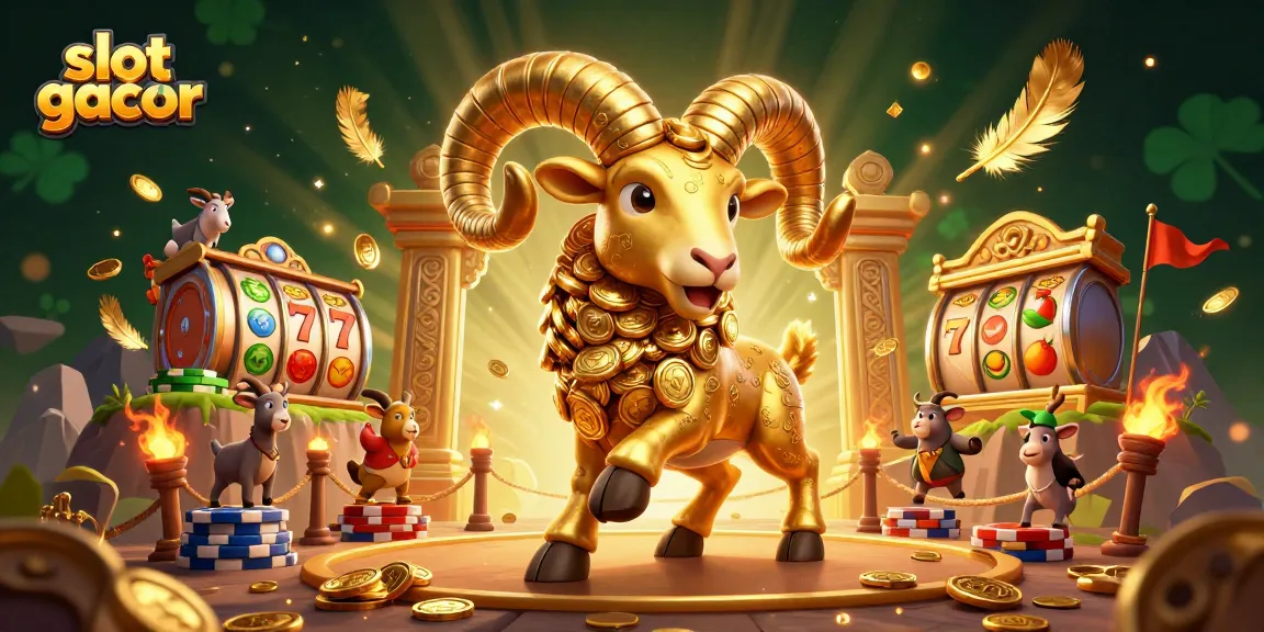 Engage with slot gacor action featuring a golden ram amidst vibrant slot game elements.