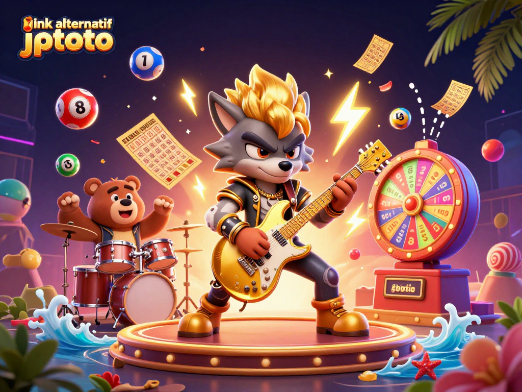 Engage with the action in this vibrant casino scene showcasing link alternatif jptoto amid colorful games and dynamic elements.
