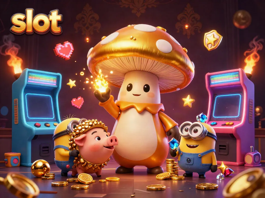 Slot yang menarik dengan penyihir jamur emas dan elemen kasino lainnya.