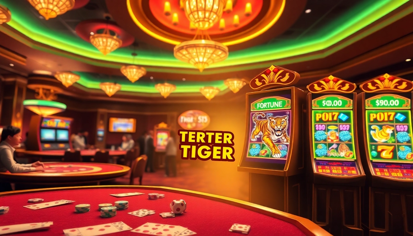 Engaging scene of players enjoying the Fortune Tiger PG Soft slot machine at a vibrant casino.