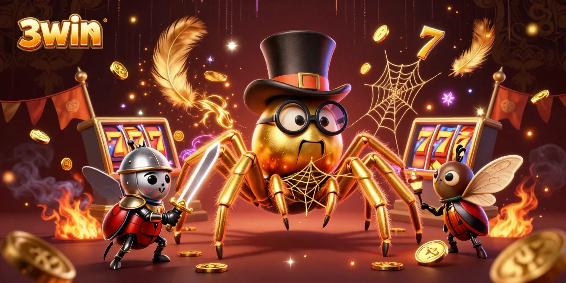 Engage with the thrilling world of 3WIN as casino characters encounter golden threads and vibrant game elements.