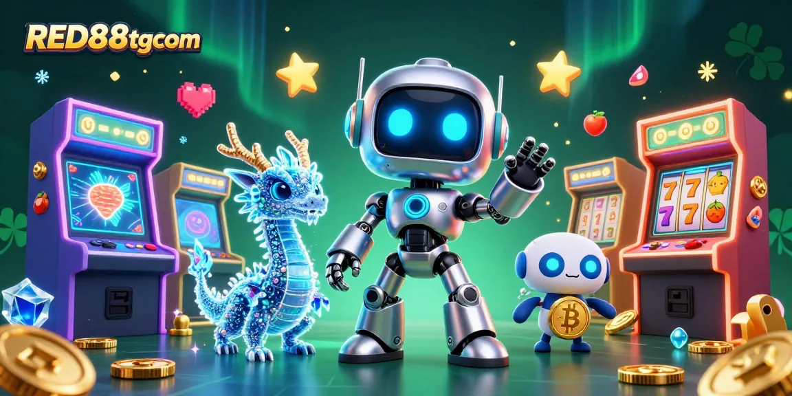 Engage with exciting gaming features at RED88tgcom with vibrant 3D casino illustration showcasing a cyberpunk robot.