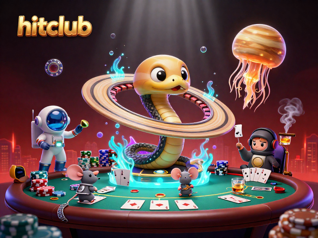 Experience the thrill of hitclub gaming with a vibrant cosmic casino illustration.