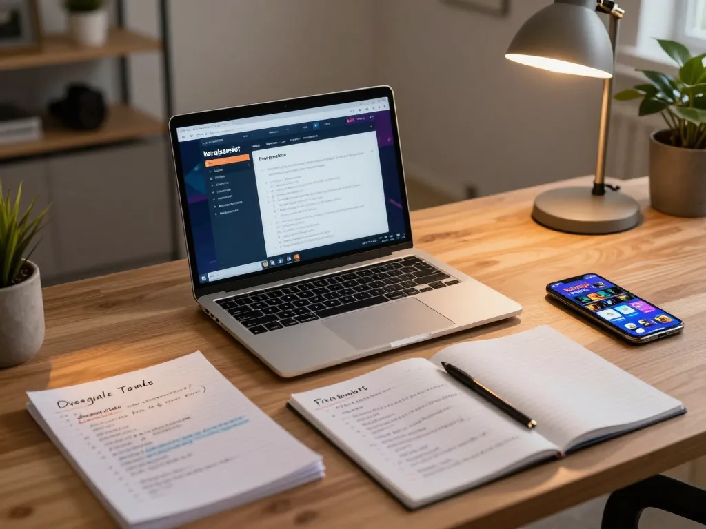 Engaging in kerajaanslot gameplay from a stylish home office with strategic notes