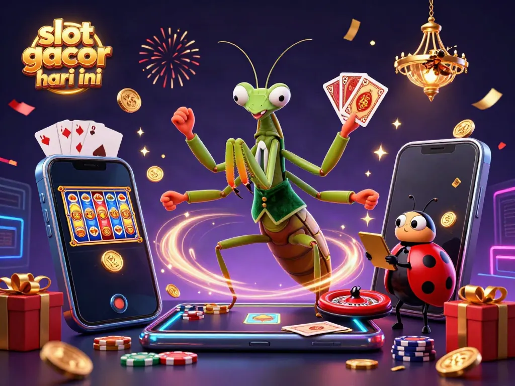 Bermain slot gacor hari ini dengan karakter unik dan permainan menghibur dalam ilustrasi kasino.