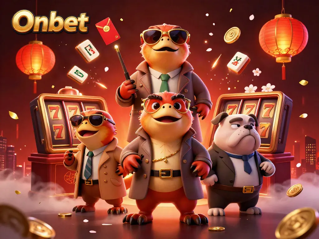 Onbet showcases three raptors in a trench coat entering a VIP casino, capturing the vibrant energy of the gambling scene.