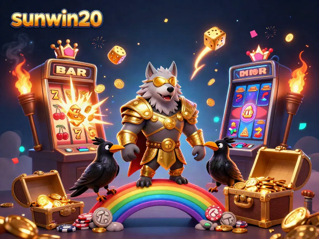 Experience thrilling jackpot wins with sunwin20 in this vibrant 3D casino scene featuring mythical characters.
