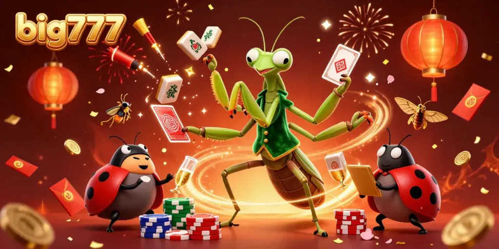 Big777 card sharp and pit boss celebrating wins with vibrant casino elements in a magical scene.