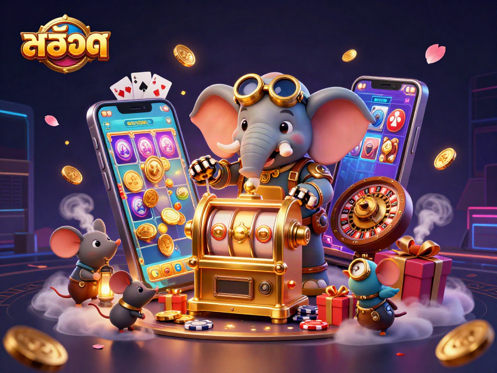 Engage in thrilling สล็อต action with our colorful slot game illustration featuring steampunk elements.