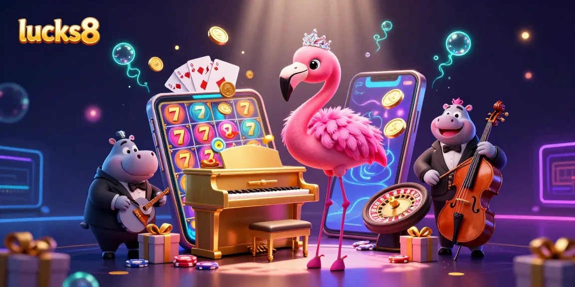Experience the excitement at lucks8 with vibrant casino characters, 3D gaming elements, and vibrant aesthetics.