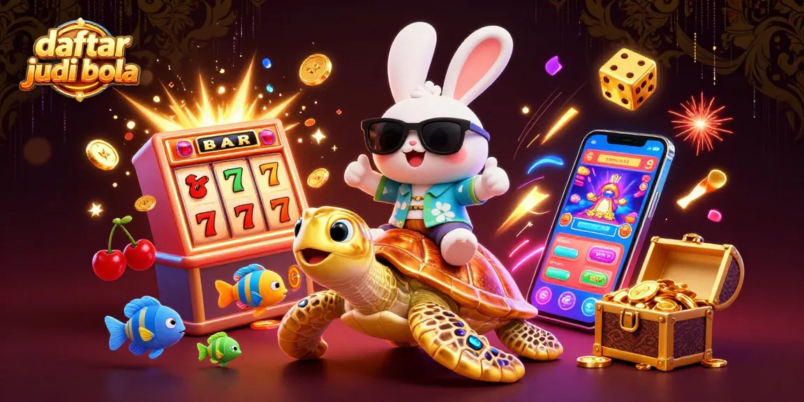 Engage with daftar judi bola through an exciting 3D illustration featuring a lucky rabbit and golden sea turtle.