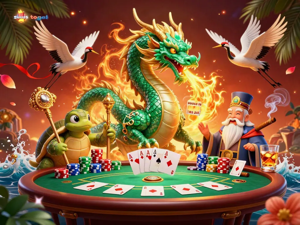 Engage with situs togel as a jade dragon breathes fire in a vibrant casino scene.