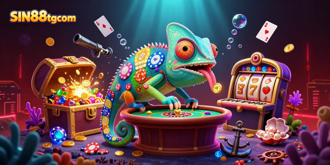 SIN88tgcom chameleon casino owner snaps up golden coins amidst vibrant gambling elements
