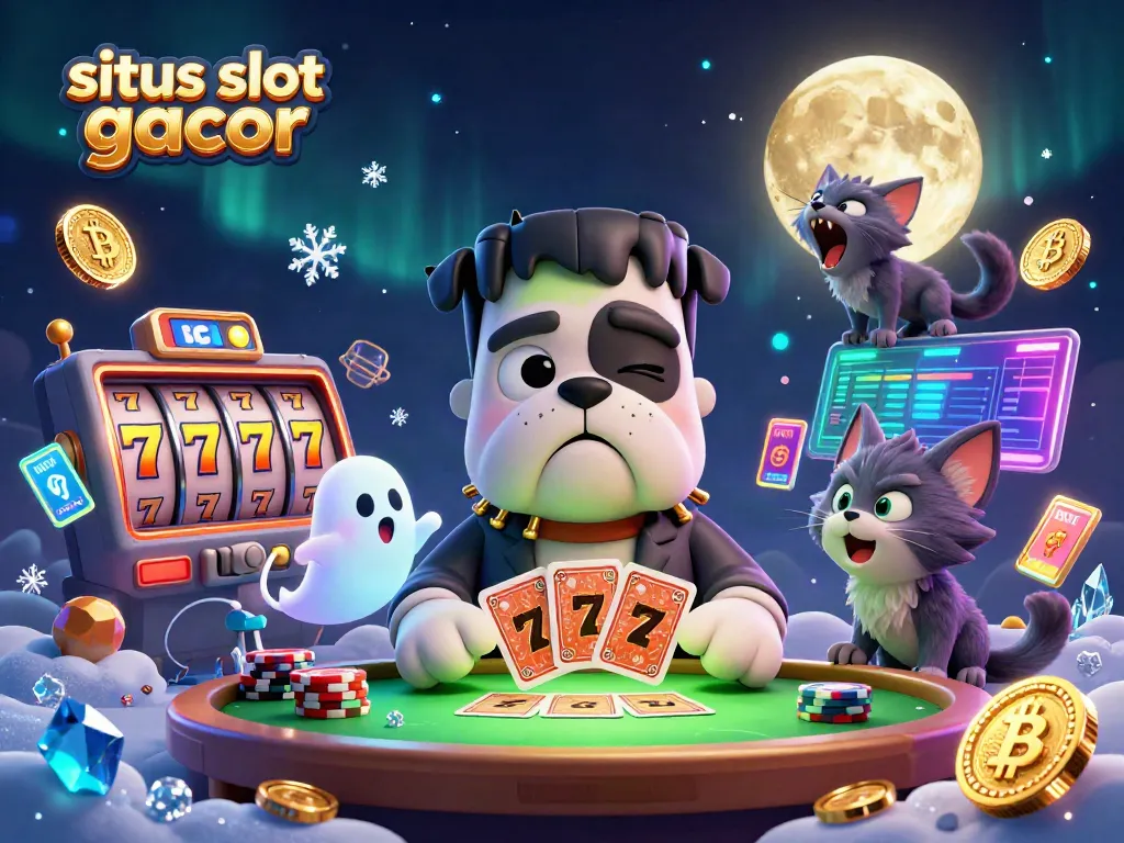 Engage with situs slot gacor through a whimsical 3D illustration featuring cartoon monsters and exciting slot game elements.
