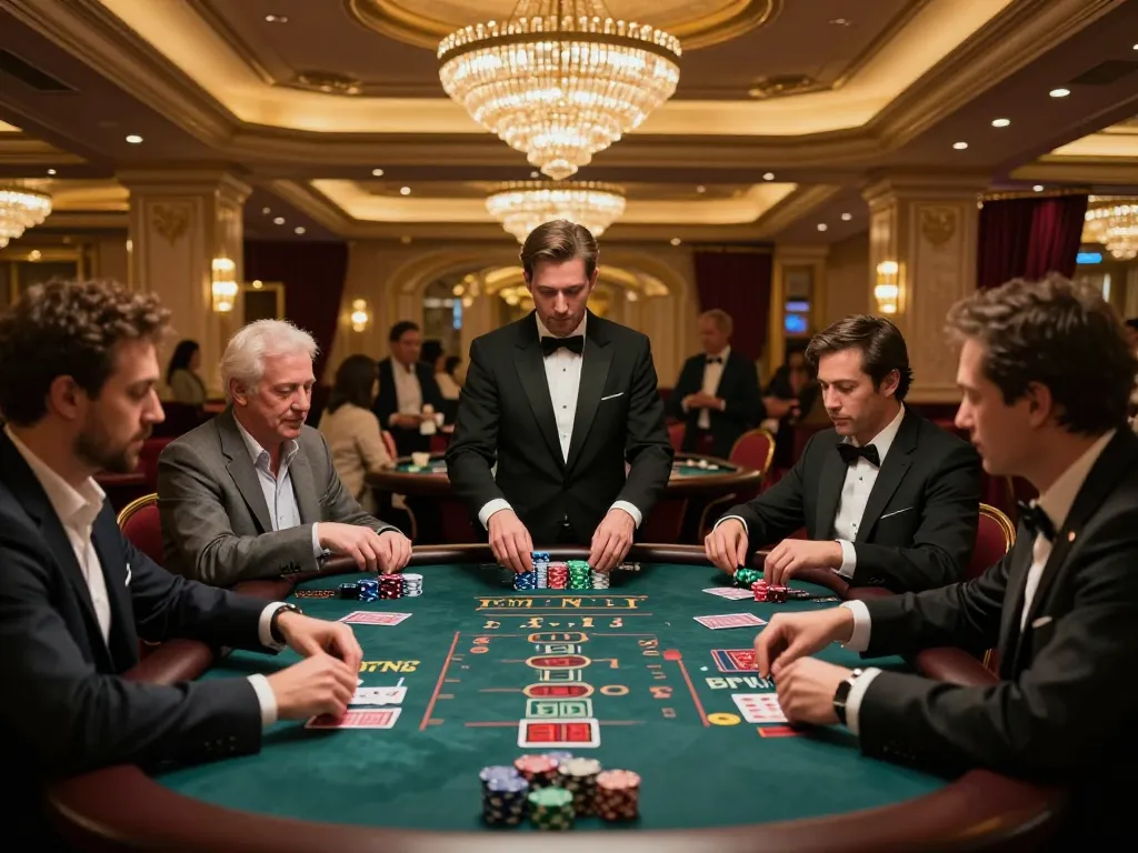 Exciting blackjack gameplay at cm88viet casino with focused players and a professional dealer managing chips.