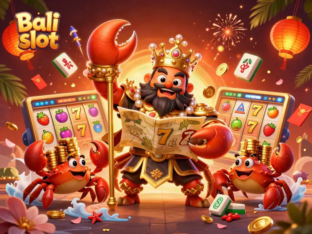 Experience the excitement of Bali slot with a golden crab emperor and vibrant gaming elements.